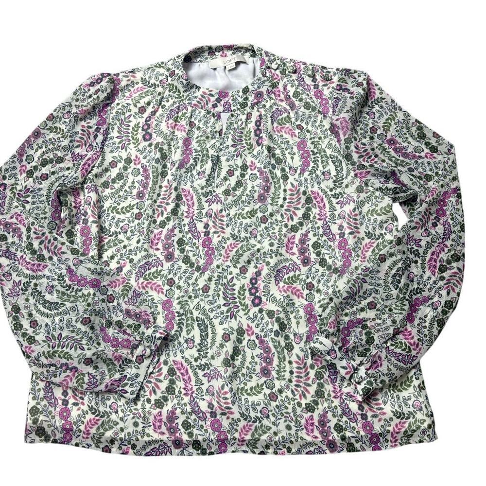 LOFT Sample Floral Blouse Top Size M Pink Green Long Sleeve Not For Resale